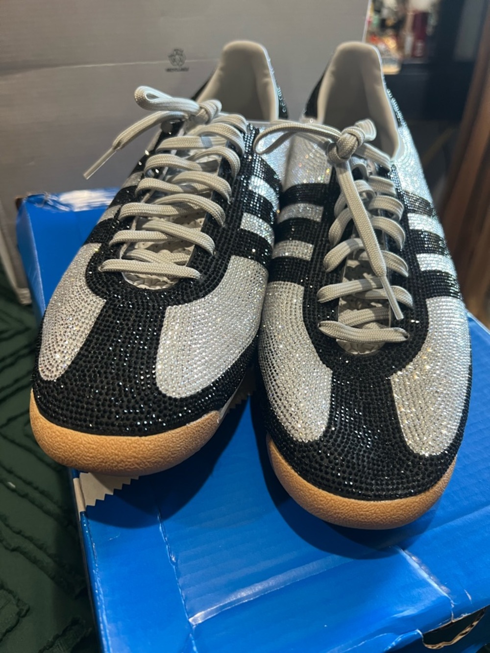 adidas Black & Silver Crystal-Embellished Lace-Up Sneakers with Gum Sole